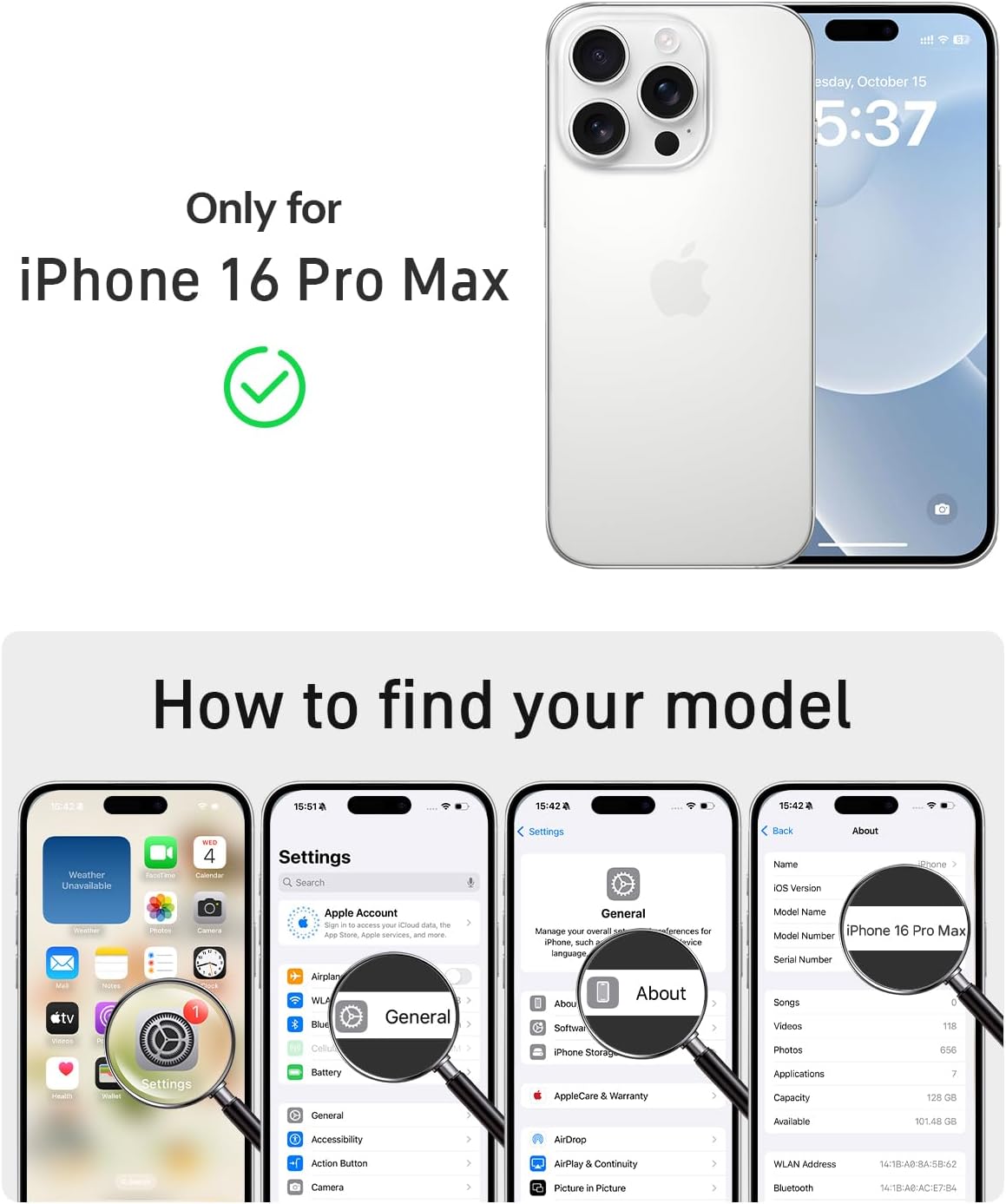 Waterproof Phone Case for Iphone 16 Pro Max, [Compatible with Magsafe] [IP68 Underwater] [Built-In Screen Protector & Glass Camera Protector] Full Body Shockproof Cover with Lanyard Black/Clear