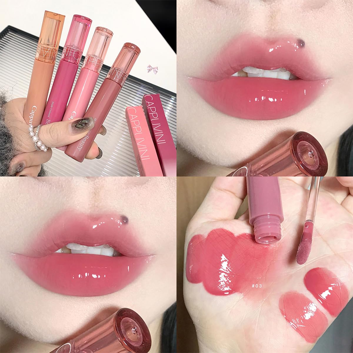 6 PCS Hydrating Plumping Lip Gloss Tinted Lip Balm Set,Mirror Liquid Water Glow Lipstick,Long Lasting Waterproof Moisturizing Shimmer Jelly Lip Glaze