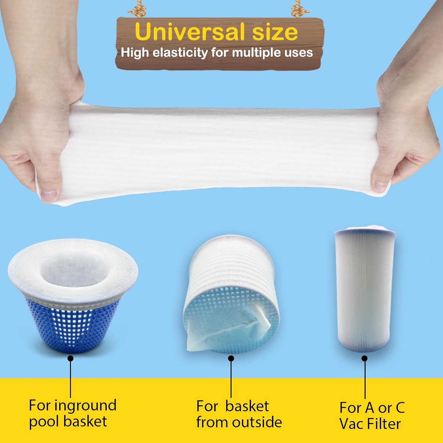 50 Pack Pool Filter Socks for Pool Skimmer, Pool Skimmer Socks for Inground Pool or above Ground Pool Filter, Ultra Fine Mesh Screen Liner Skimmer Basket Sock Scum Sock Saver, Debris Leaves Catcher