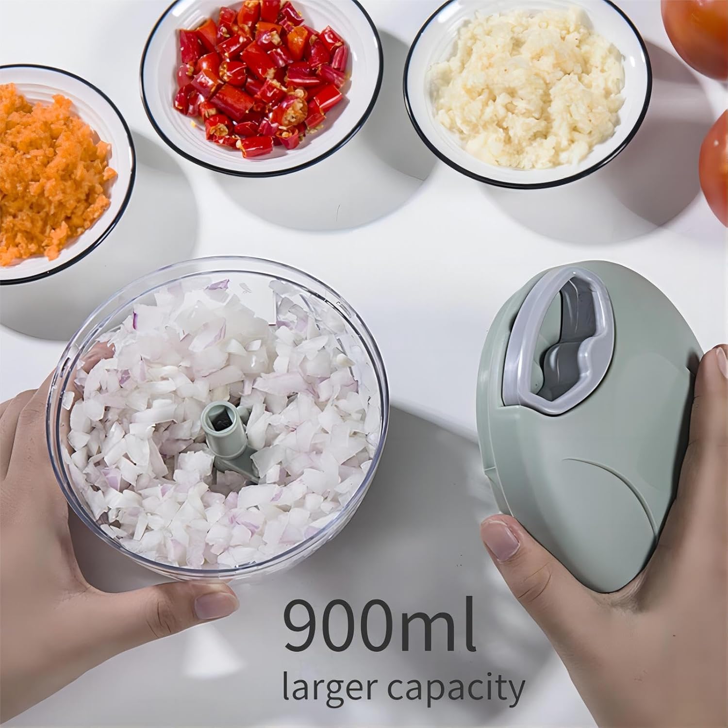 900Ml Extra Large Manual Food Chopper Vegetable Chopper Garlic Chopper, Pull String Manual Food Processor with 5 Sharp Blades Mincer for Cutting Onions Chili Ginger Seasoning