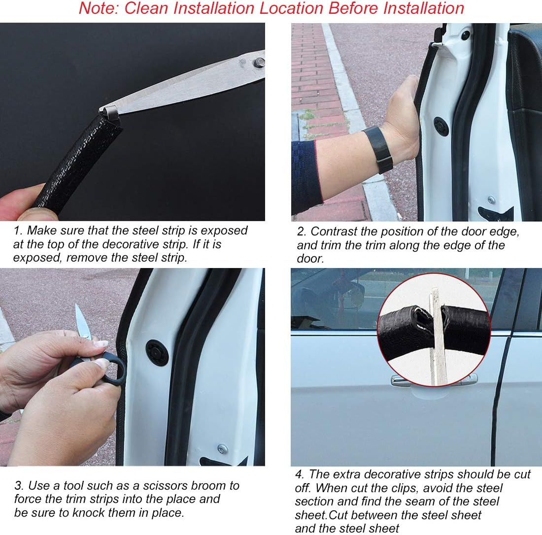 Universal Car Door Guards 33Ft(10M), Rubber U Shape Edge Trim Protection Strip, Black No-Glue Design Fits Most Vehicles