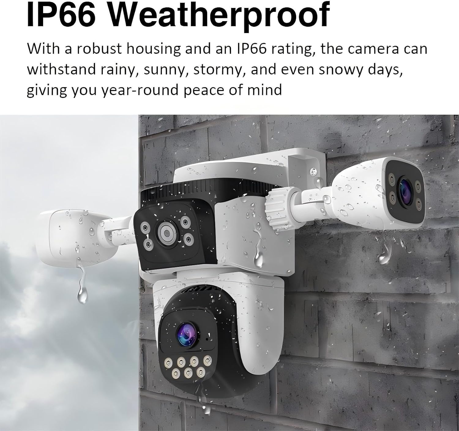 Triple Lens Wifi PTZ Security Camera, Three Cameras in One, Side Cameras with Adjustable All-Angle Arm, 2K 360° View No Blind Spot, Auto Tracking, Spotlight, 2 Way Audio