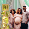 Baby Shower Balloon Boxes 4Pcs Clear Baby Blocks with Letters 4 Pack Led Fairy String Lights and 36Pcs Sage Green & Gold Balloons for Baby Shower Decorations，Birthday or Gender Reveal Parties