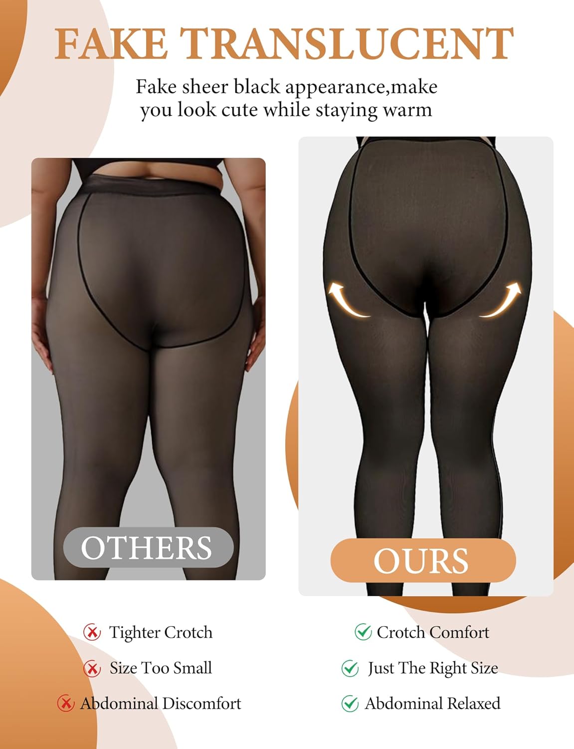 plus Size Fleece Lined Tights Womens- Winter Warm Fake Translucent Thermal Pantyhose,Thick Leggings under Dresses