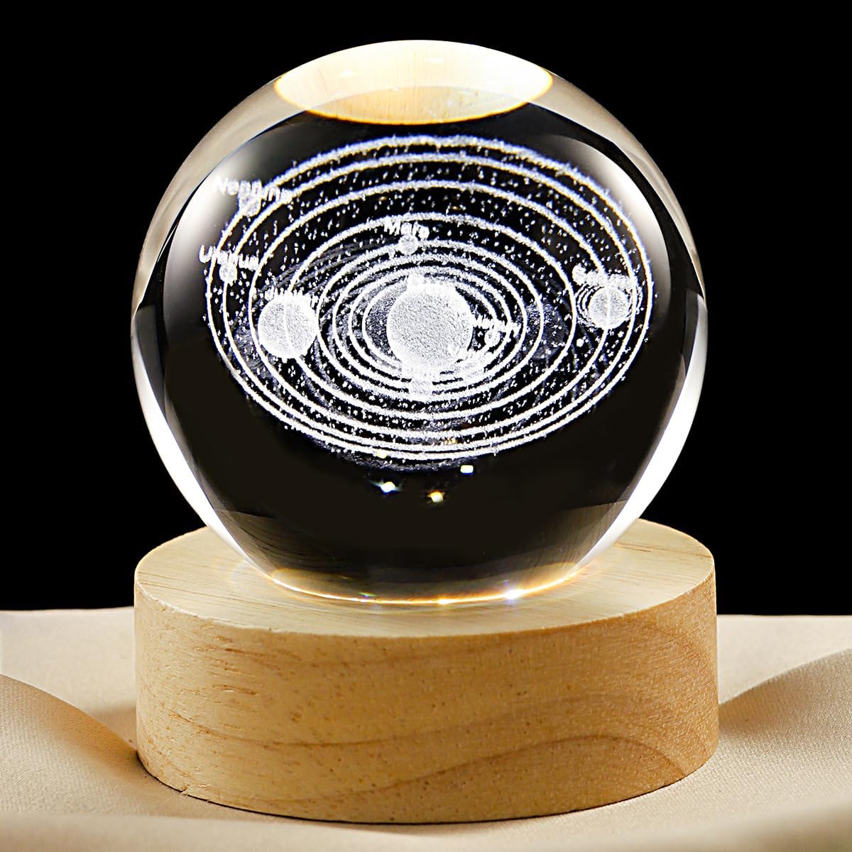 3D Galaxy Crystal Ball Lamp with Dimmable LED and Wooden Base, Night Light for Kids Teens Adults, Home Desk Office Bedroom Decor, Birthday Gift (2.4”/ 6Cm)