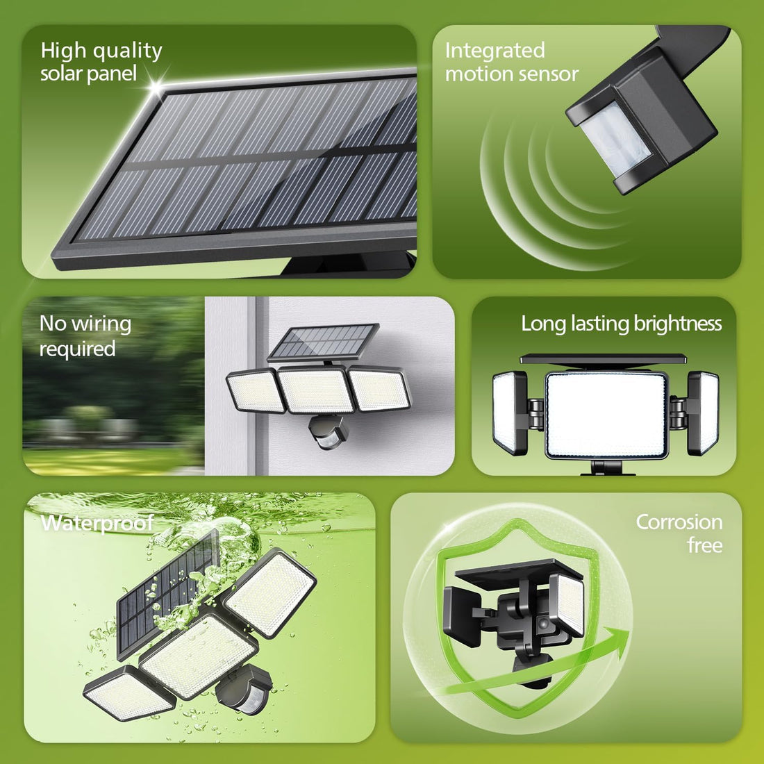 Solar Powered Security Light – 3 Head Motion Sensor Floodlight