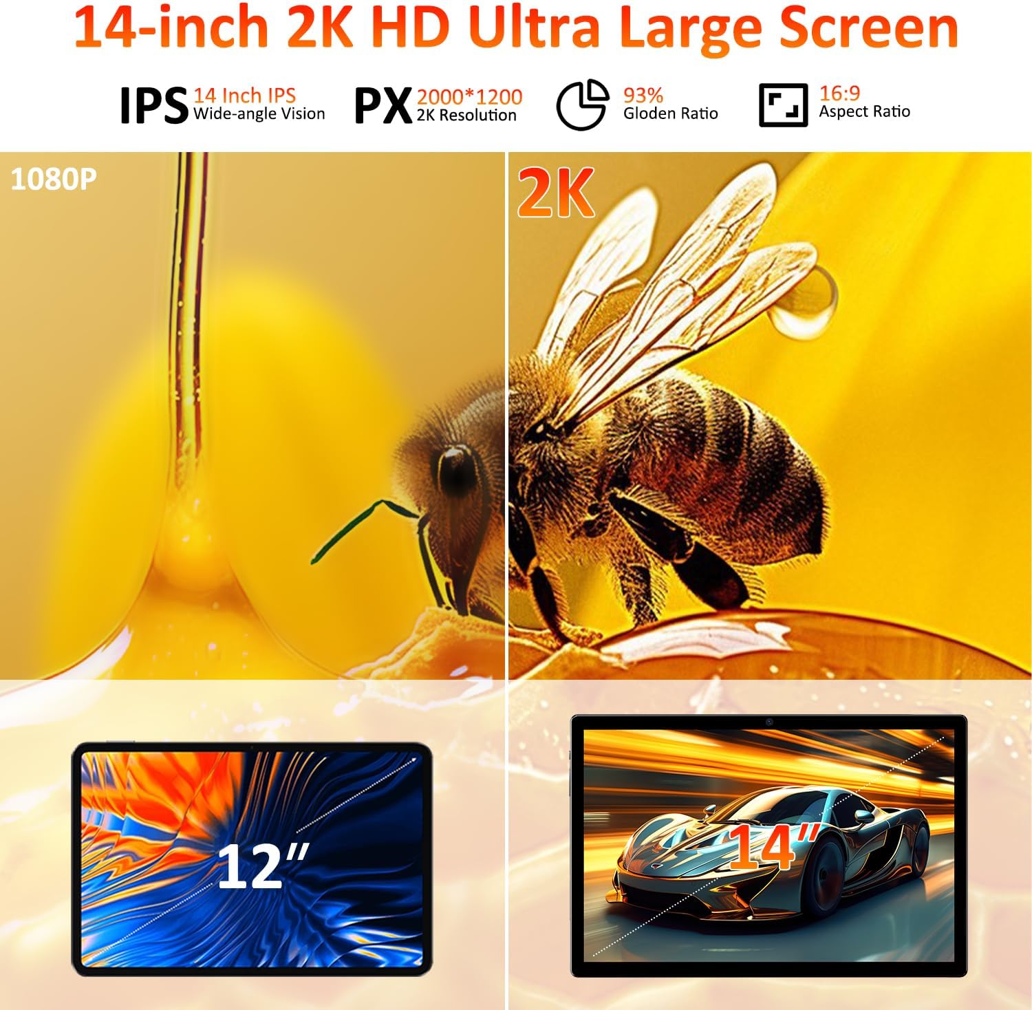 Tablets 2025 14 Inch Android 14 Tablet, 36GB RAM, 256GB Storage(Expand to 1TB), 2K Display, 8 Core CPU, 11580Mah Battery,4 Speakers, 5G Wifi Tablet with Pen Case-Gray
