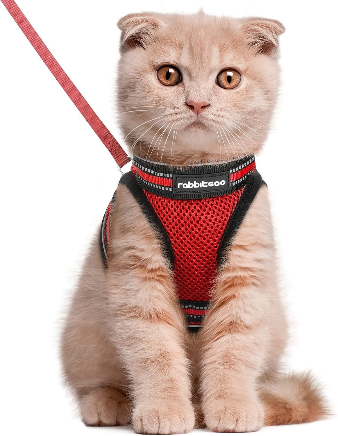 Cat Harness and Leash Set for Walking Escape Proof, Adjustable Soft Kittens Vest with Reflective Strip for Cats, Comfortable Outdoor Vest, Blue, S