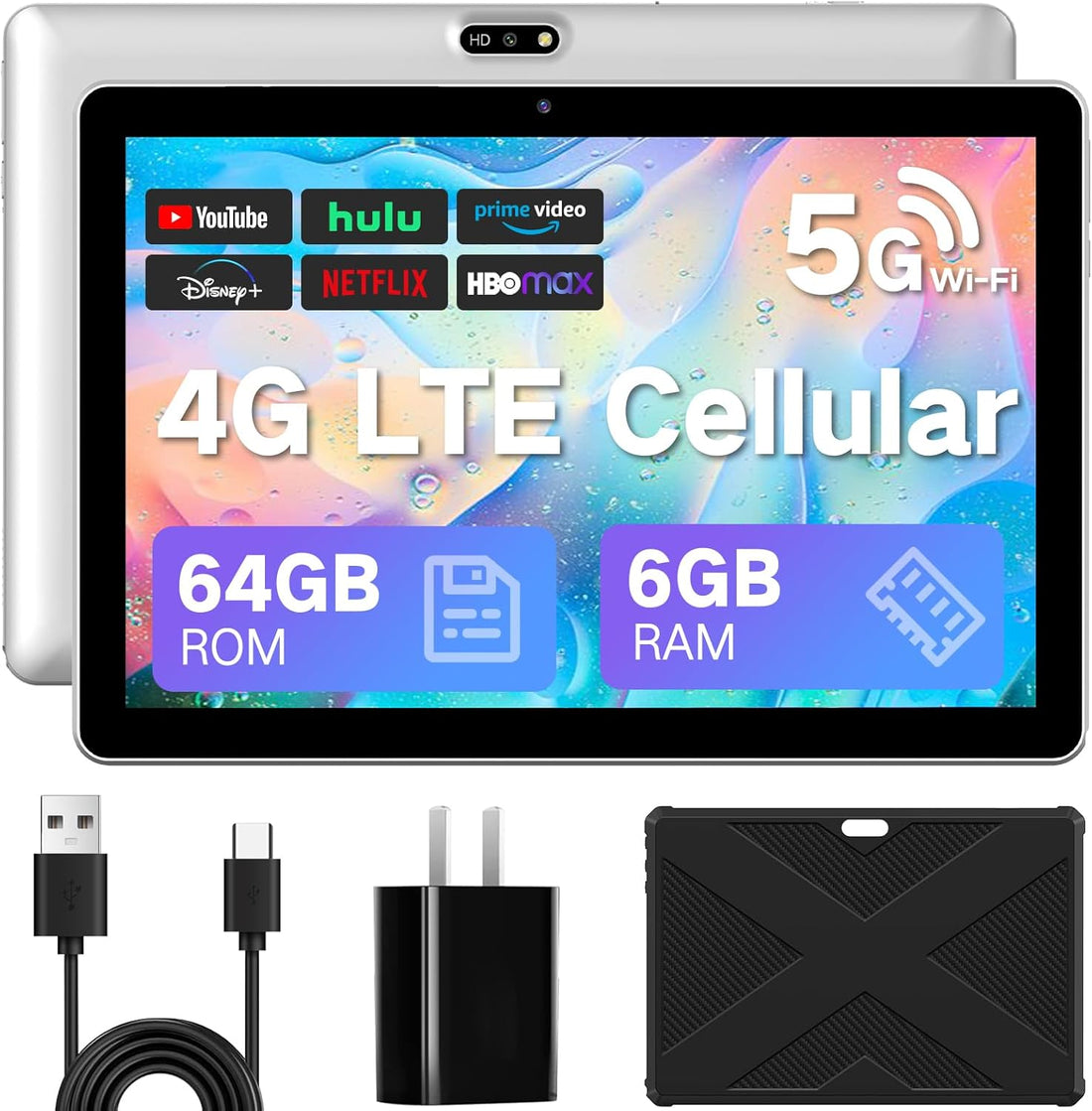 Android 13 Tablet with SIM Card Slot,10.1 Inch Cellular Tablets with Case, 4G LTE Tablet & Phone (Makes Calls), 64GB ROM (1TB Expand), 5MP+8MP Camera BT5.0 GPS 5G Wifi, Parental Control