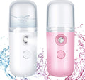 2 Pieces Nano Facial Mister 30 Ml Mini Face Humidifier Portable Facial Sprayer USB Rechargeable Handy Skin Care Machine for Face Hydrating, Daily Makeup (Dark Pink and White)
