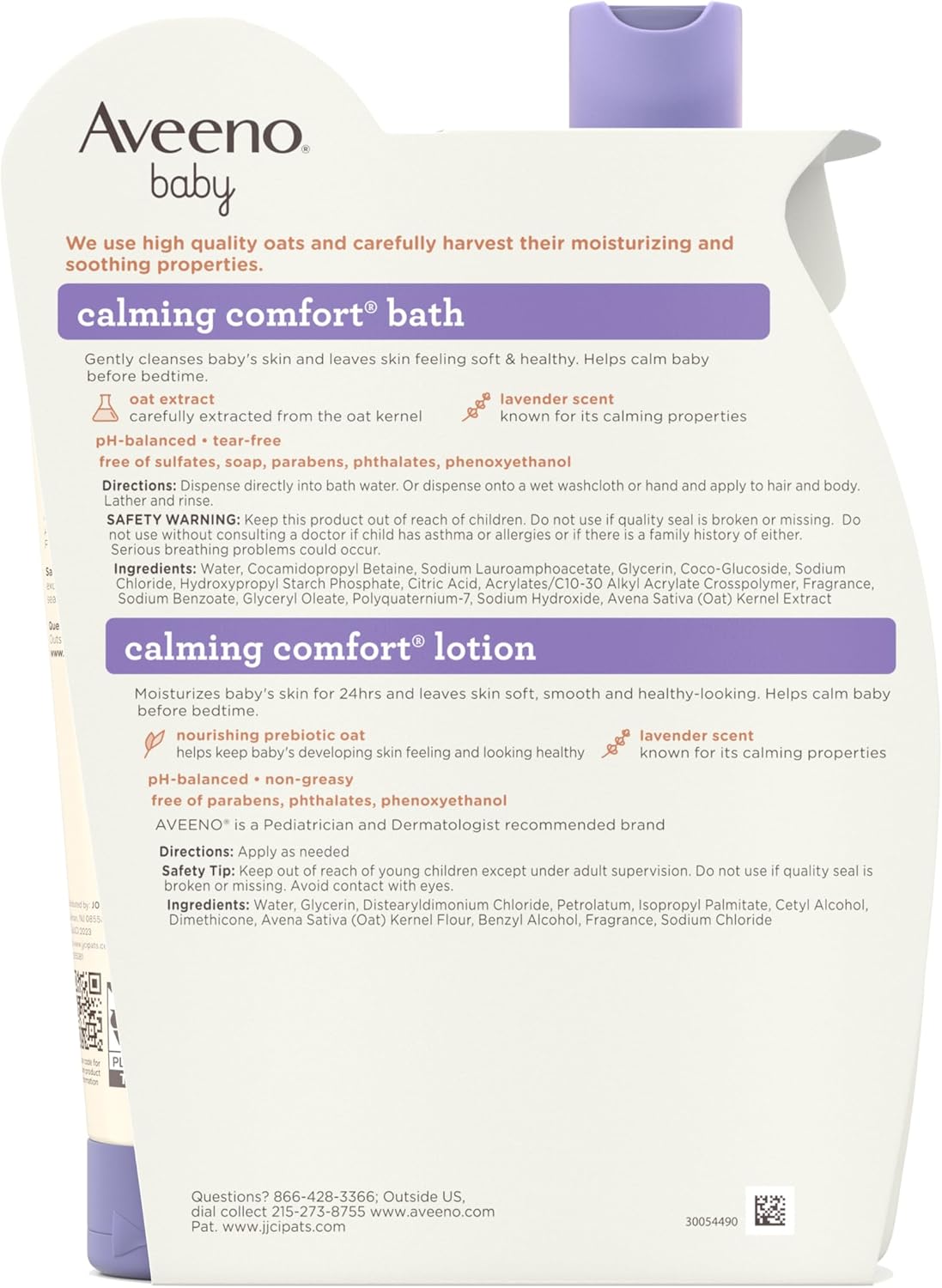 Calming Comfort Bath & Body Lotion Set, Nighttime Baby Skin Care Products with Nourishing Oatmeal plus Relaxing Lavender & Vanilla Scents, Paraben- & Phthalate -Free, 2 Items