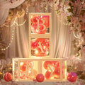 Baby Shower Balloon Boxes 4Pcs Clear Baby Blocks with Letters 4 Pack Led Fairy String Lights and 36Pcs Sage Green & Gold Balloons for Baby Shower Decorations，Birthday or Gender Reveal Parties