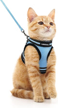 Cat Harness and Leash Set for Walking Escape Proof, Adjustable Soft Kittens Vest with Reflective Strip for Cats, Comfortable Outdoor Vest, Blue, S