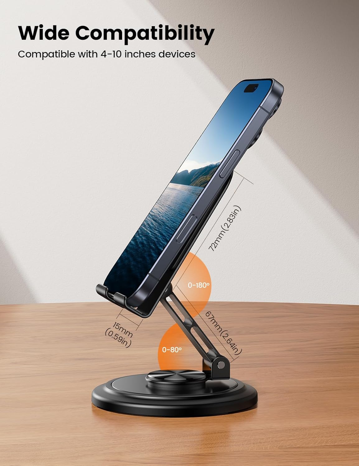 Adjustable Phone Stand for Desk - 360 Rotating Foldable Cell Phone Holder Desktop Portable Cellphone Stand, Office Desk Accessories for Iphone 16 15 14 13 Pro Max, 4-10” Smartphones, Ipad