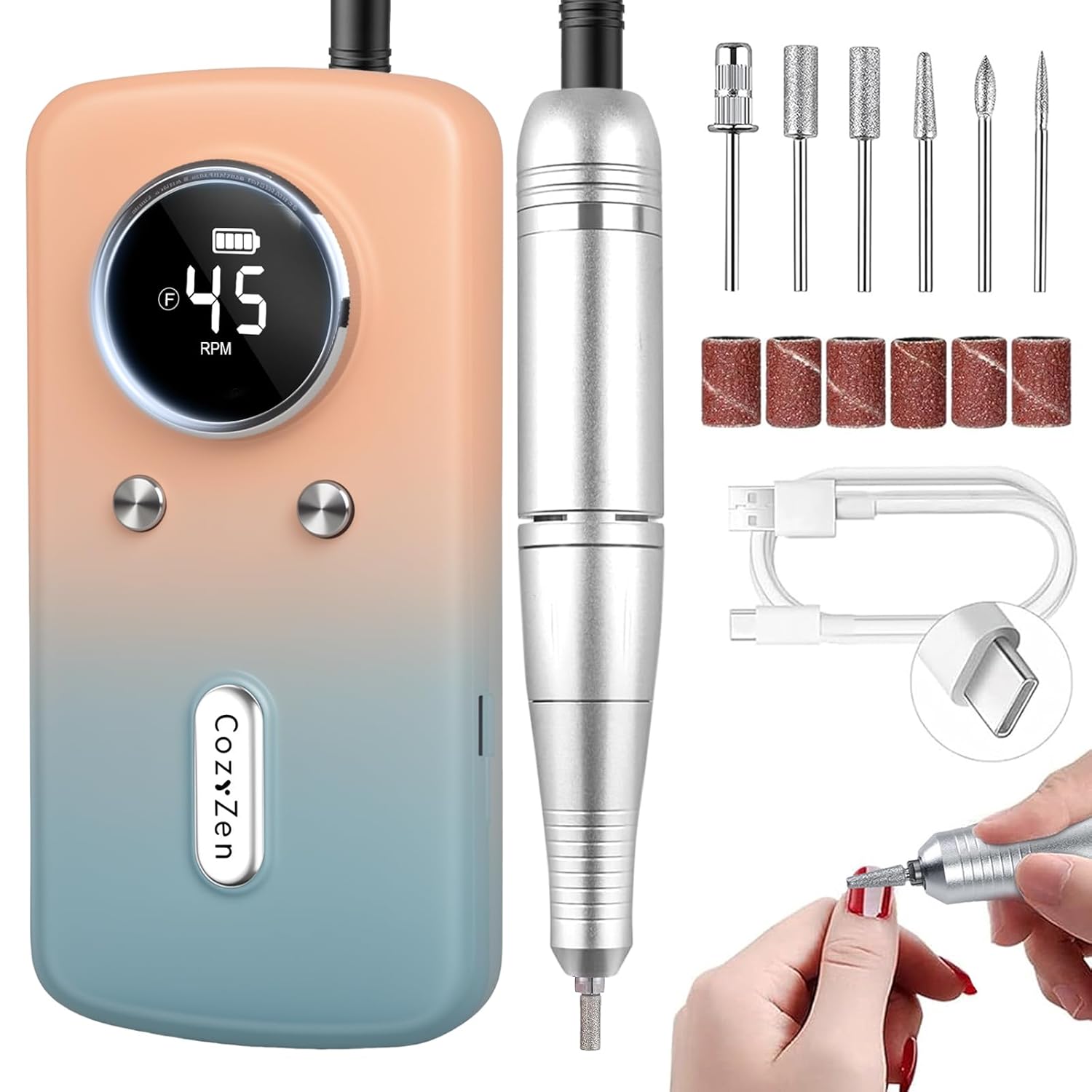 Cordless Nail Drill Professional: 45000 RPM Rechargeable Electric Nail File Kit, Portable & Low Noise for Acrylic, Gel Nails, Manicure & Pedicure - Salon & Home Use