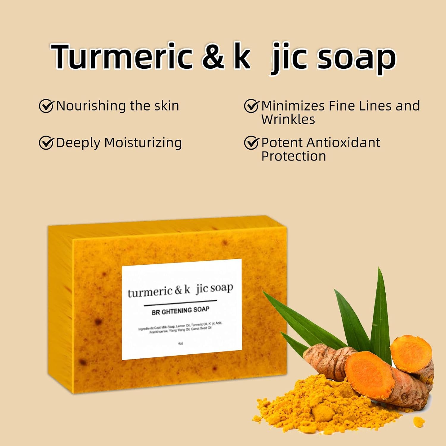 2PCS Lemon Turmeric Soap Bar,Turmeric Soap Bar for Face ＆ Body, Gentle Exfoliating, Turm-Eric Handmade Soap for All Skin Types