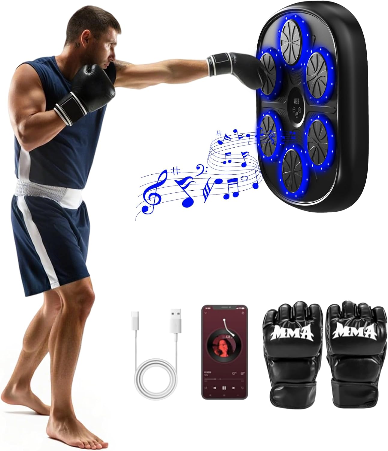 Upgraded Large Size Music Boxing Machine for Kids & Adults, Smart Bluetooth Boxing Machine Wall Mounted with LED, 9 Modes & 9 Speeds, Punching Workout Machine with Boxing Gloves