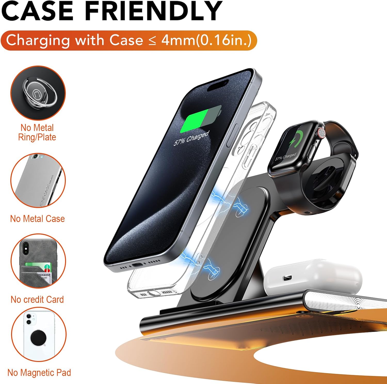 3 in 1 Foldable Charging Station for Apple Products,Fast Wireless Charger Travel Dock Adapter&Light for Iphone 16/15/14/13/12/11/X/Xs,For Iwatch 10/9/8/7/Ultra2/Ultra/Se,For Airpods 4/3/2/Pro/2(Black)