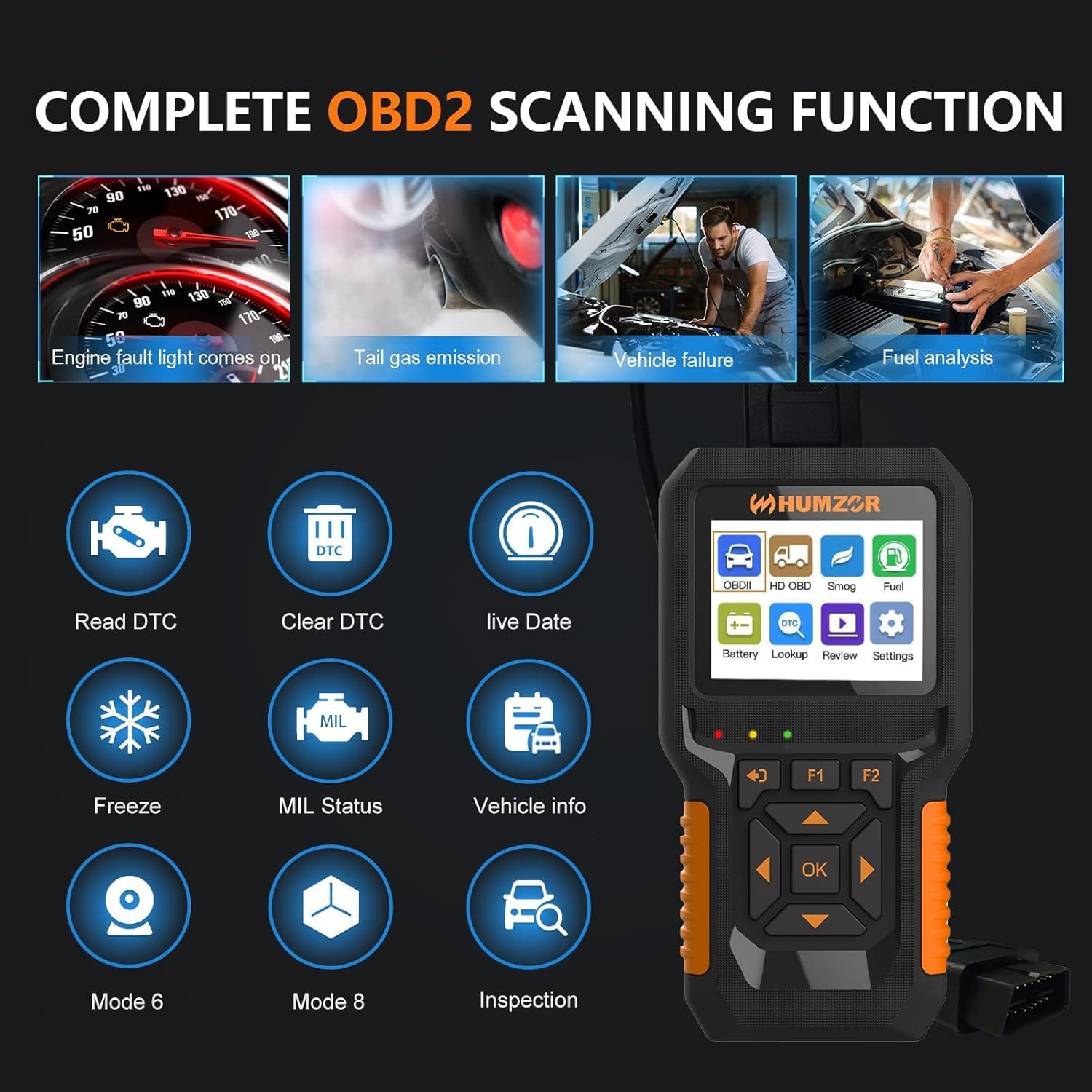 Heavy Duty Truck Scanner,Full System Diesel Diagnostic Scan Tool and Code Reader for Cummings, Detroit,Freightliner,International,Paccar,Check Truck Engine and Car 2 in 1 Code Reader/Obd2 Scanner