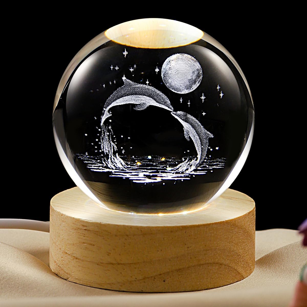 3D Galaxy Crystal Ball Lamp with Dimmable LED and Wooden Base, Night Light for Kids Teens Adults, Home Desk Office Bedroom Decor, Birthday Gift (2.4”/ 6Cm)