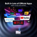 【Netflix Officially】 Smart Projector with Wifi and Bluetooth, Mini Movie Projector with Apps Built-In, 1080P Outdoor Projector for Phone/Pc/Hdmi/Usb, Two-Way Bluetooth, 50% Zoom