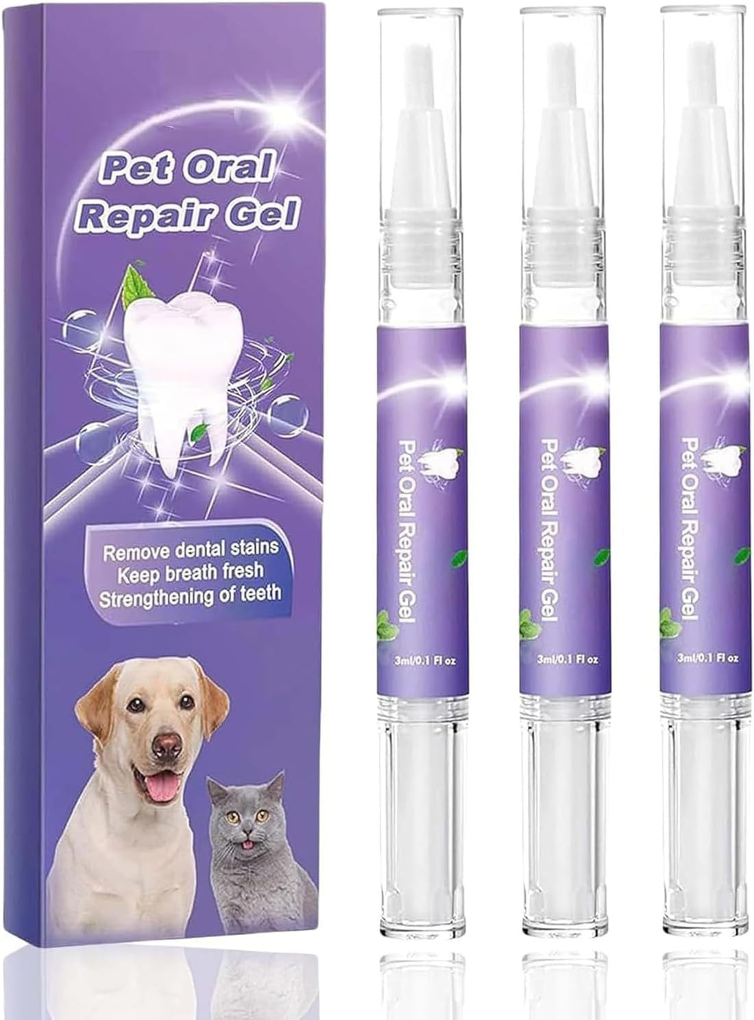 3Pcs Pet Oral Repair Gel, Dog Oral Repair Gel, Pet Breath Freshener for Cats and Dogs, Removes Tartar, Keeps Breath Fresh, Strengthens Teeth, without Brushing
