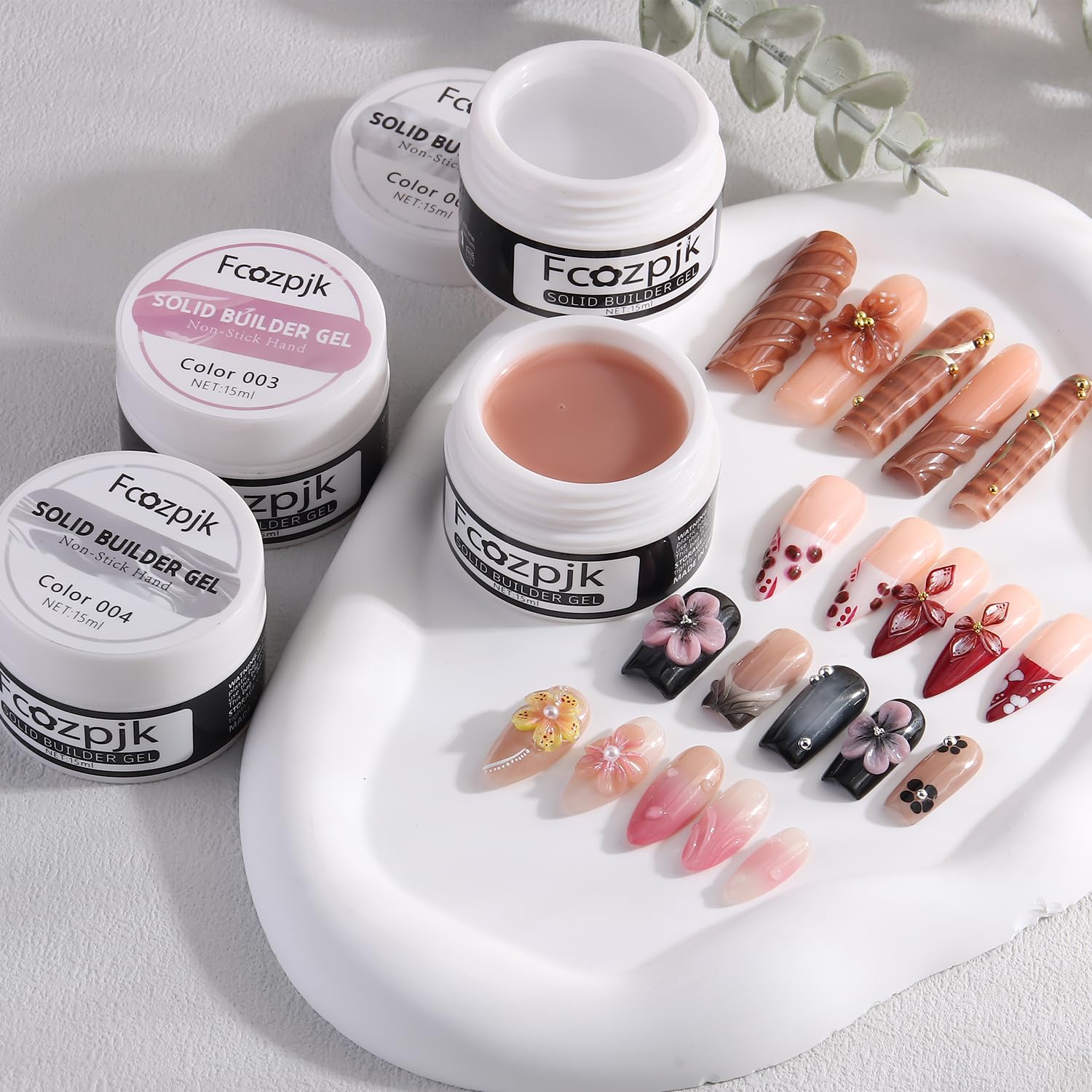 Solid Builder Gel for Nails, 4 Colors Solid Builder Gel Non-Sticky Clear Nude Pink Pearl White Hard Gel for Nails 3D Sculpture Gel Flower Carving Modeling Design Nail Extension Gel Kit