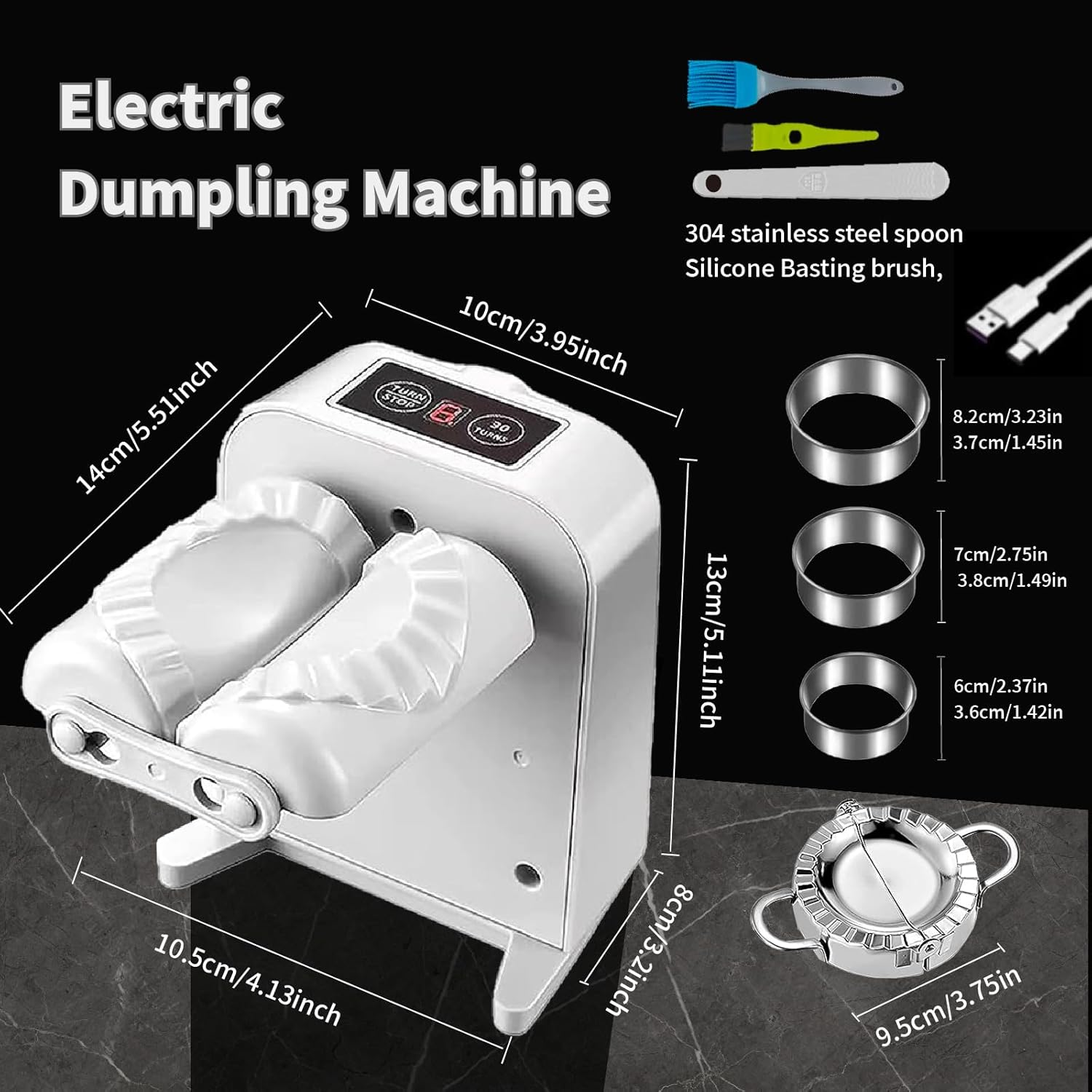 Electric Dumpling Machine Rechargeable Automatic Electric Dumpling Maker Machine Mould 2 Modes,Household Easy Quick Dumpling Maker Press Machine with Empanada Maker Press,Dough Cutters,Spoon and Brush
