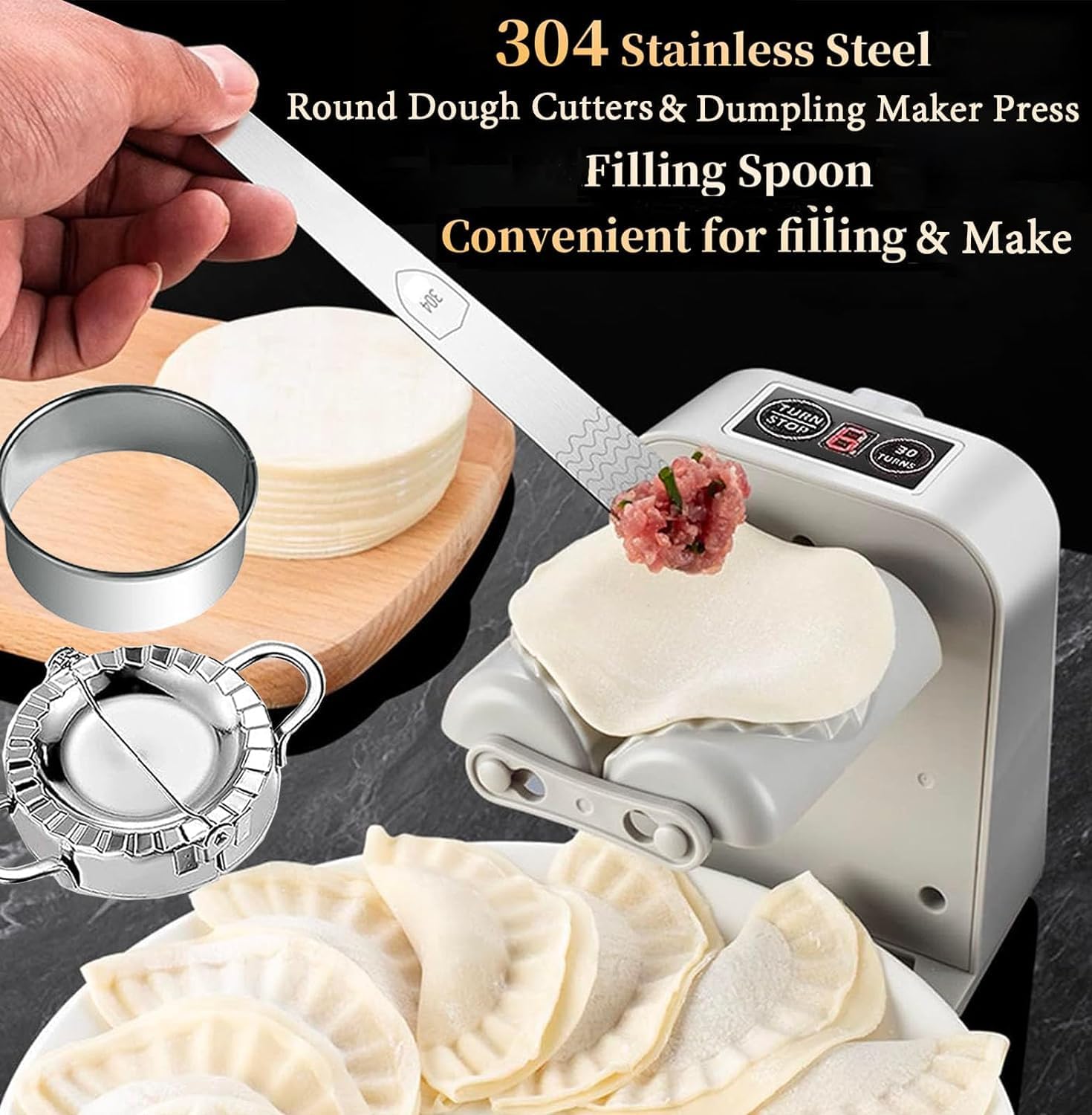 Electric Dumpling Machine Rechargeable Automatic Electric Dumpling Maker Machine Mould 2 Modes,Household Easy Quick Dumpling Maker Press Machine with Empanada Maker Press,Dough Cutters,Spoon and Brush