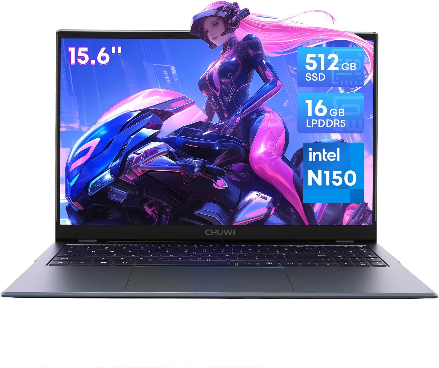 Gemibook plus Laptop 15.6'', 16GB LPDDR5 512GB SSD, Intel N150(Up to 3.6Ghz, TDP 15W), Windows 11 Laptops Computer, 2TB SSD Expend, IPS FHD 2K, HDMI, Wifi 6, BT5.2, USB 3.0, Webcam