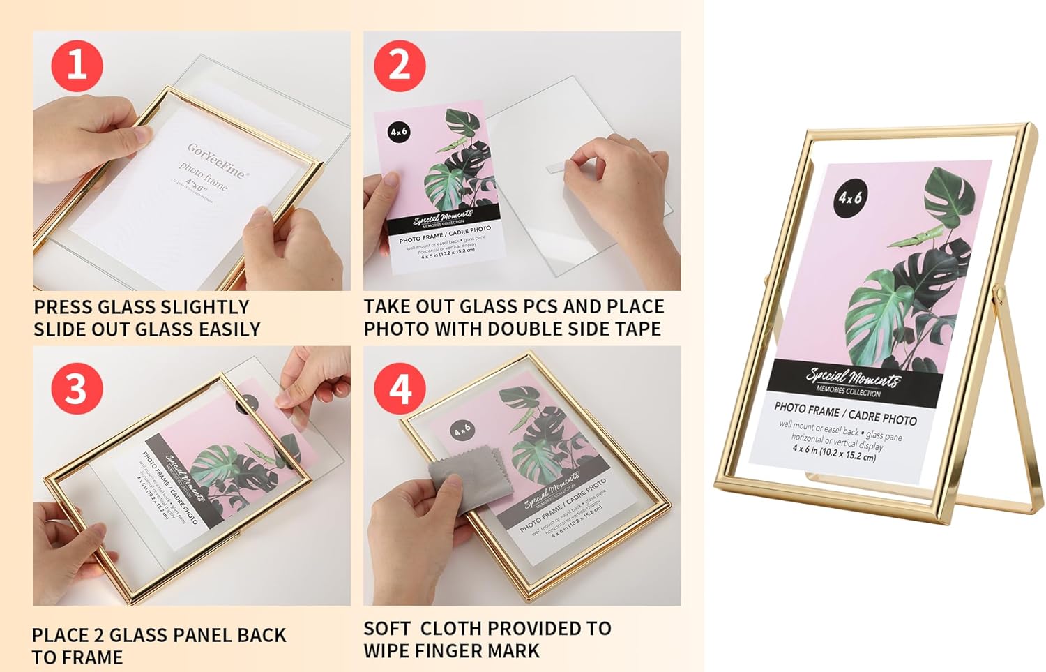 Gold 7X5" Floating Frame(Horizontal) 2Pack for Picture 3.5X5'', 4X6'', Classy Gold Frames Tabletop/Shelf Display, Elegant Gift Choice for Wedding, Thanksgiving, Christmas,Birthady, Home or Office Decor.