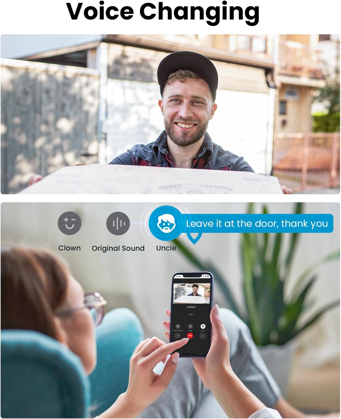 Doorbell Camera Wireless No Subscription - Wireless Video Doorbell with Chime, Doorbell with Camera 1080P, Voice Changer, 2-Way Audio, PIR Motion Detection, Only 2.4Ghz Wifi, Works with Alexa