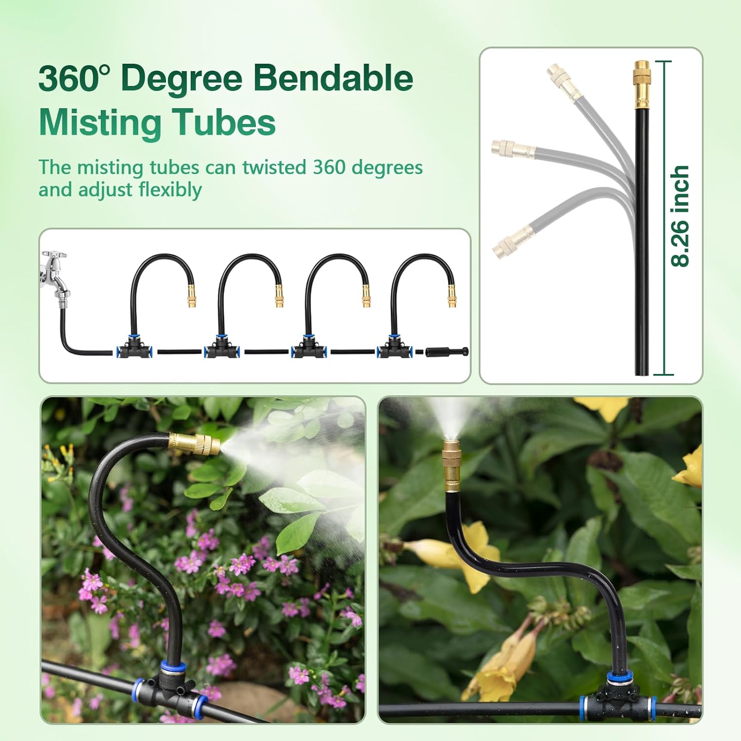 39FT Garden Mister System, Automatic Garden Watering System with 360-Degree Bending Dropper Atomizing Copper Nozzle, Drip Irrigation System for Garden, Greenhouse, Yard, Lawn, Plant (12 Spray Nozzles)