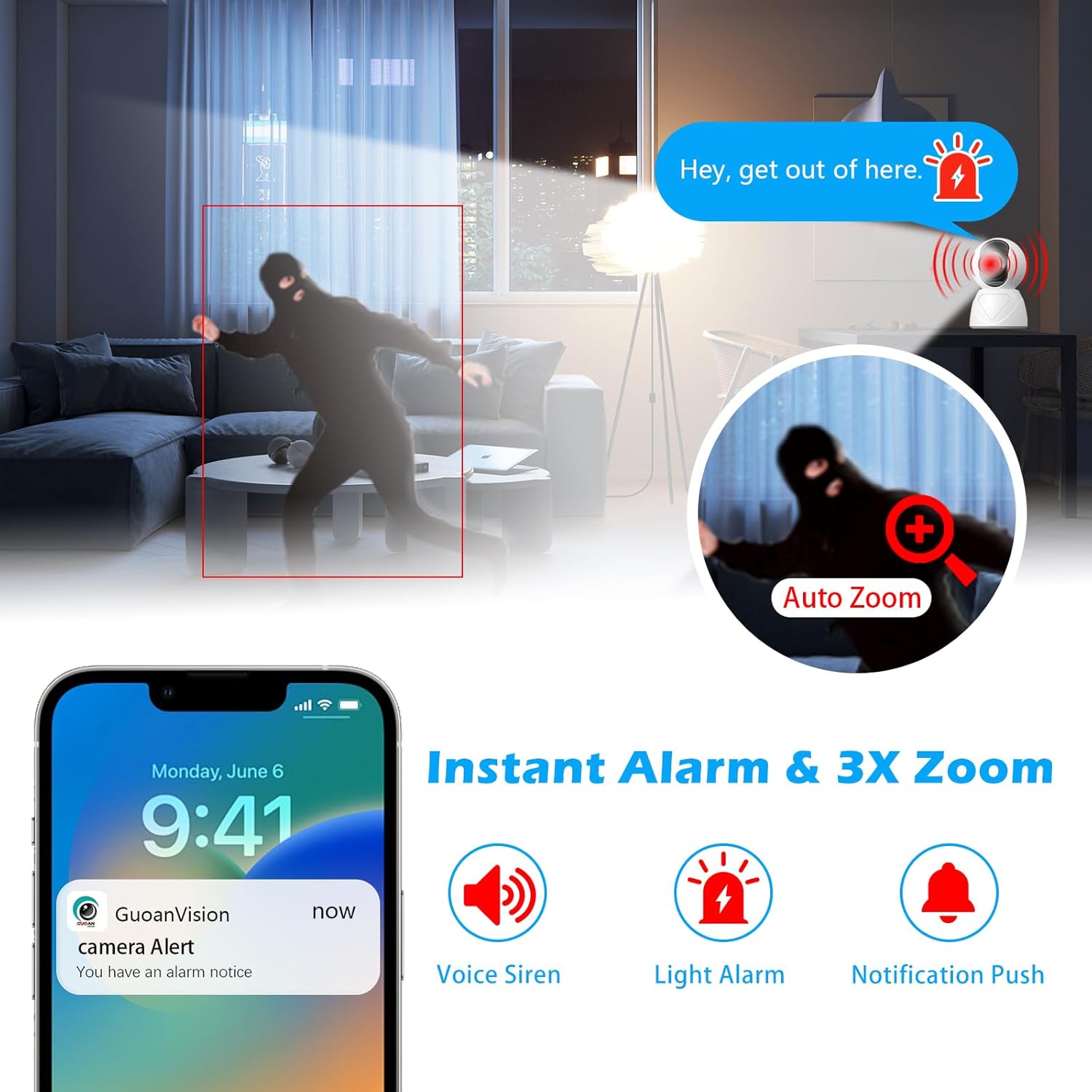 Indoor Pan/Tilt Security Camera, 5G Wifi Home Cameras for Baby Monitor/Pet Camera, Auto-Focus and Zoom, Motion Detection, 2-Way Audio, Siren, Night Vision, Cloud & SD Card Storage