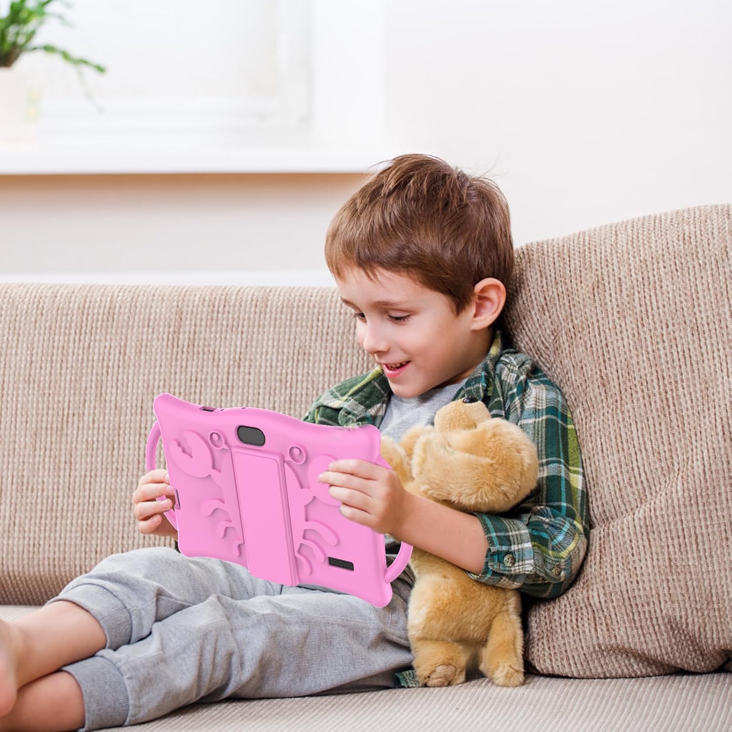 2025 Kids Tablet, 7 Inch Android 14 Tablet for Kids, 8GB+32GB ROM+1TB Expand Quad-Core Toddler with Shockproof Case, BT, Wifi, Parental Control, Dual Camera, Games (Pink)