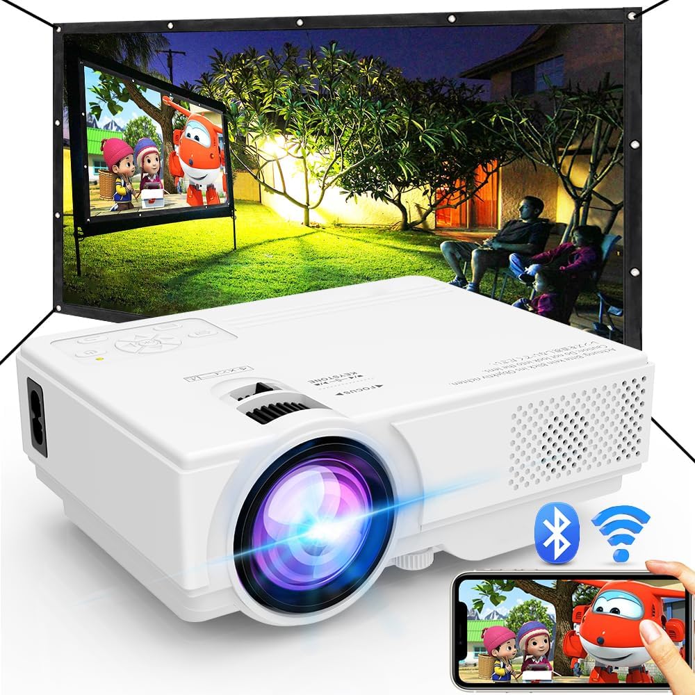 【Netflix Officially】 Smart Projector with Wifi and Bluetooth, Mini Movie Projector with Apps Built-In, 1080P Outdoor Projector for Phone/Pc/Hdmi/Usb, Two-Way Bluetooth, 50% Zoom