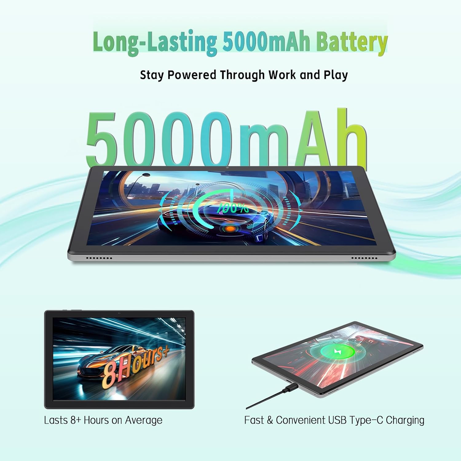 10 Inch Tablet - Android 15 Tablet for Adults - Google Tablet Computer with HD IPS Touch Display, Octa-Core, 8GB RAM 64GB ROM, 512GB Expand, Wi-Fi 6 (2.4G + 5G), Dual Camera, 5000Mah Battery - Silver