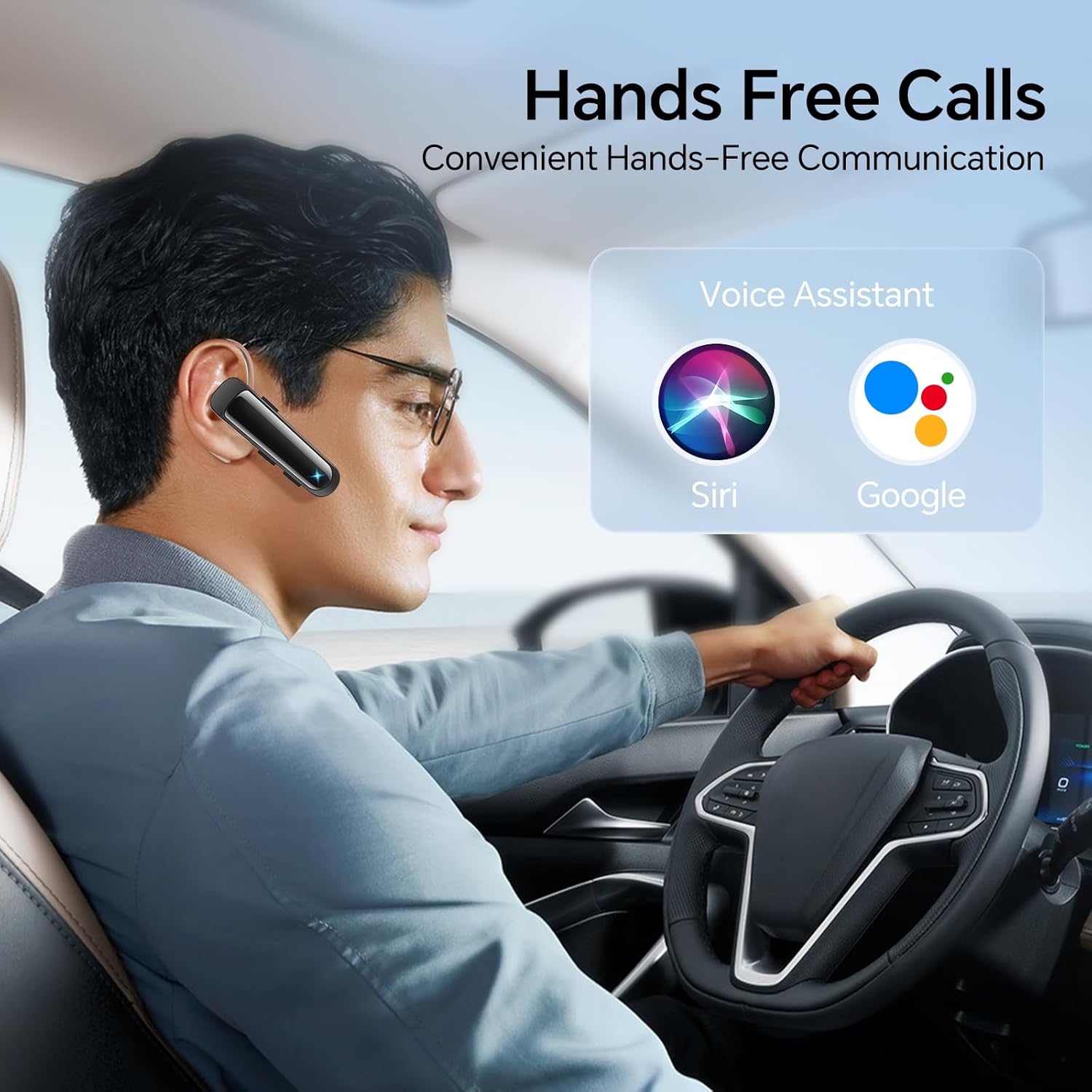 Bluetooth Headset Wireless Earpiece HD Hands Free Headphones with Microphone Lightweight Single Ear Earphones with Mute for Iphone Samsung Android Cell Phone PC Laptop TV Work Office Driving Business