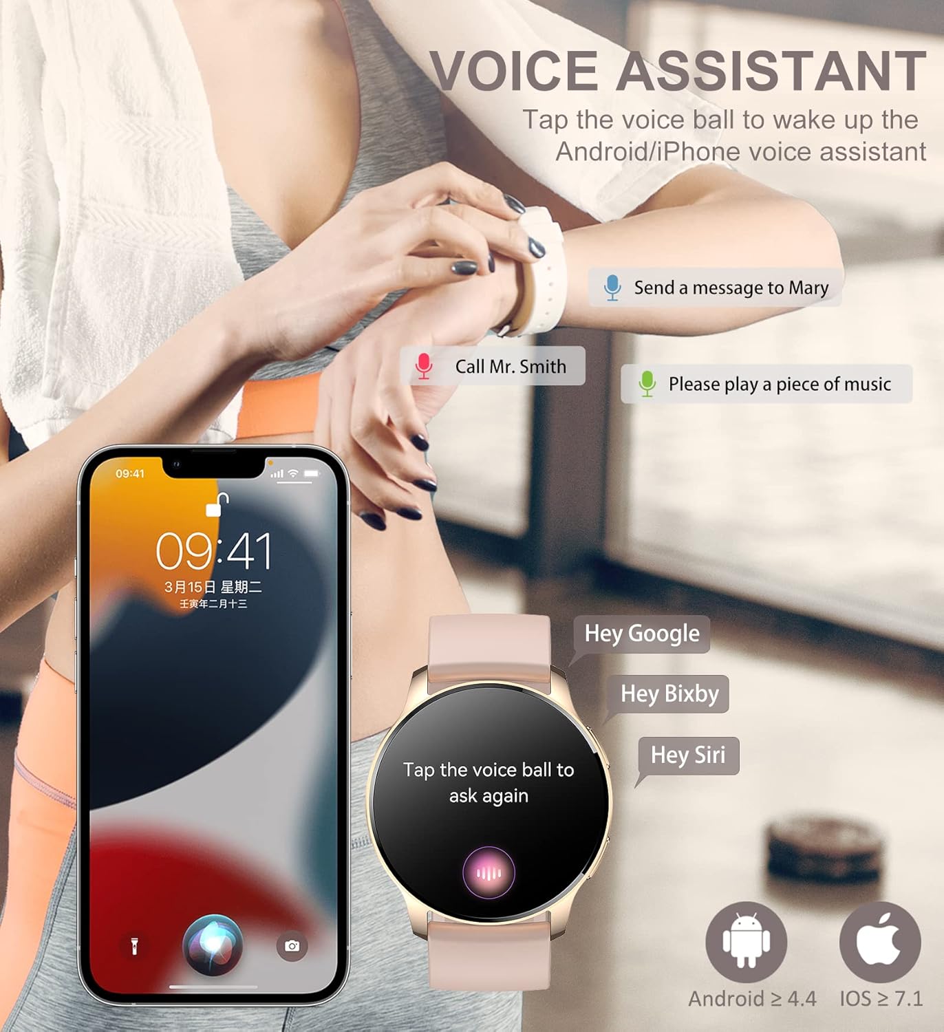 Smart Watch for Women, Bluetooth Call Fitness Tracker for Android and Ios Phones Waterproof Smartwatch with 1.32" HD Full Touch Screen AI Voice Control Heart Rate Sleep Monitor Pedometer