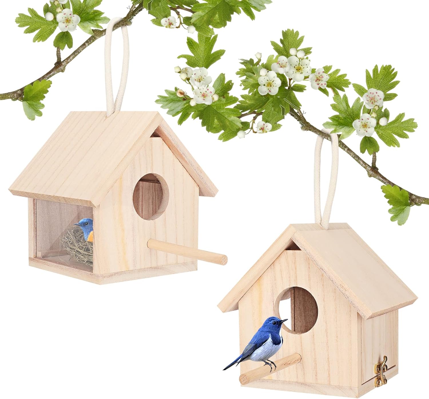 Outdoor Bird Houses Transparent Wooden Bird House for outside with Lanyard and Screws,Hanging Birdhouse Clearance for Finch Bluebird Cardinals Hummingbird