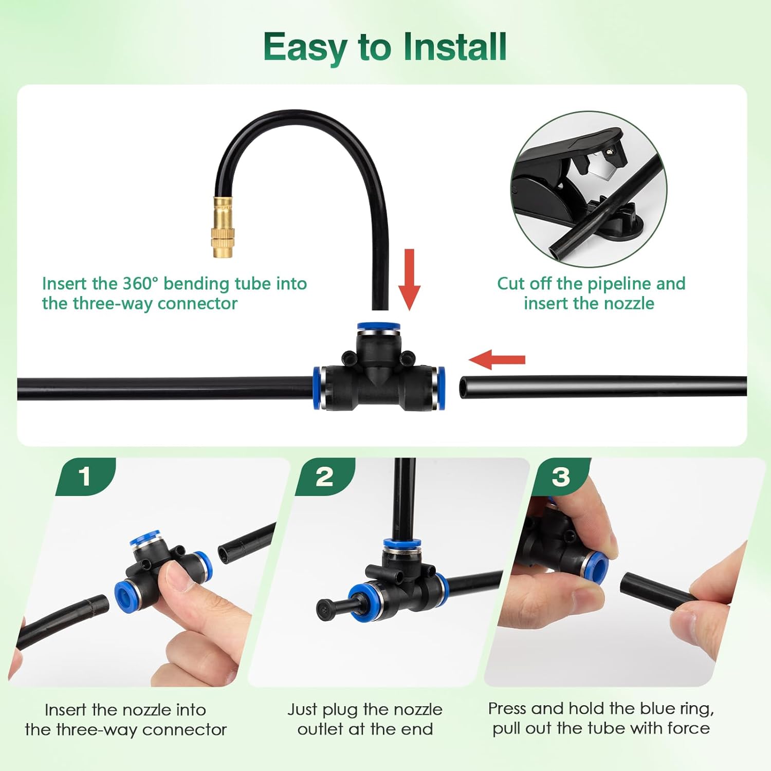 39FT Garden Mister System, Automatic Garden Watering System with 360-Degree Bending Dropper Atomizing Copper Nozzle, Drip Irrigation System for Garden, Greenhouse, Yard, Lawn, Plant (12 Spray Nozzles)