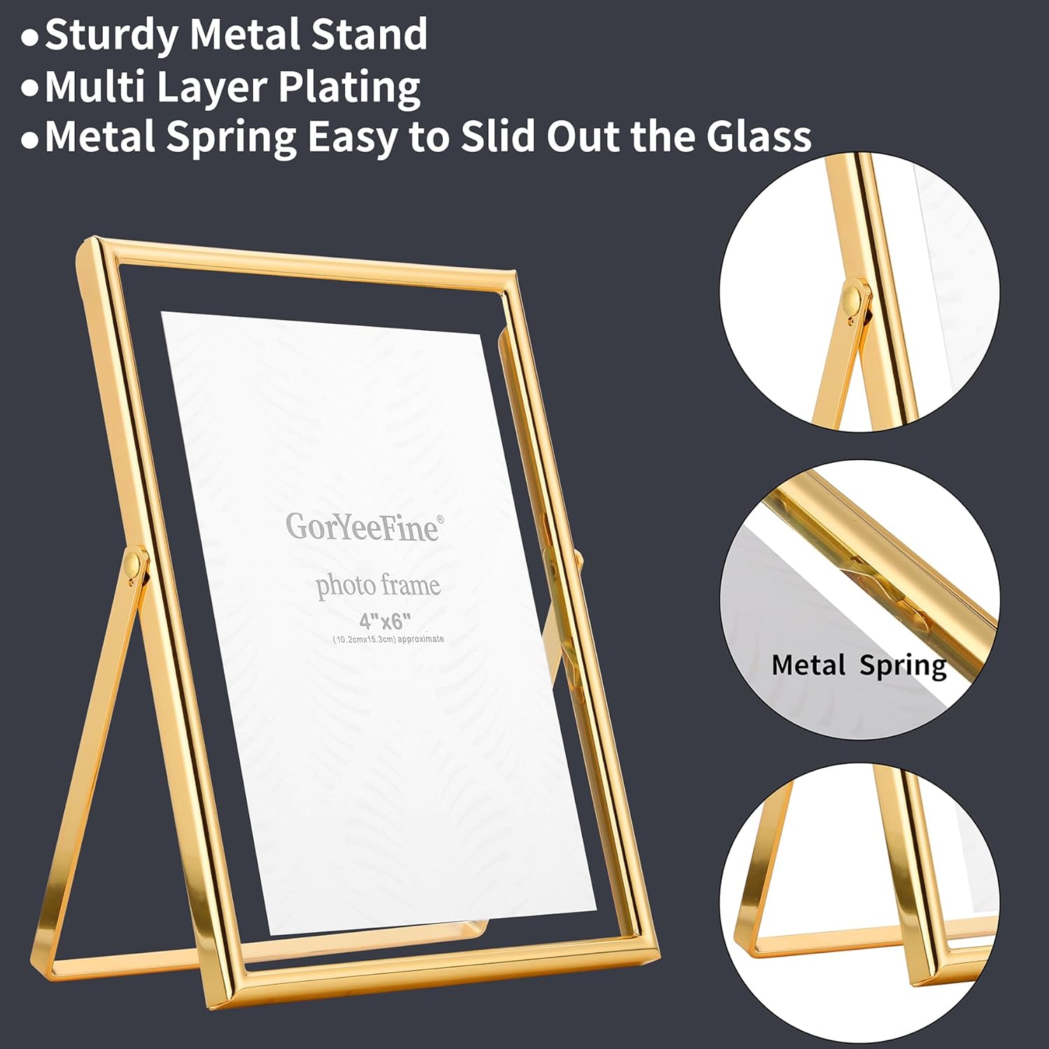 Gold 7X5" Floating Frame(Horizontal) 2Pack for Picture 3.5X5'', 4X6'', Classy Gold Frames Tabletop/Shelf Display, Elegant Gift Choice for Wedding, Thanksgiving, Christmas,Birthady, Home or Office Decor.