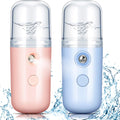 2 Pieces Nano Facial Mister 30 Ml Mini Face Humidifier Portable Facial Sprayer USB Rechargeable Handy Skin Care Machine for Face Hydrating, Daily Makeup (Dark Pink and White)