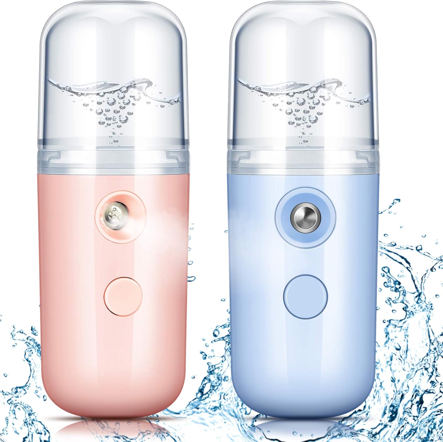 2 Pieces Nano Facial Mister 30 Ml Mini Face Humidifier Portable Facial Sprayer USB Rechargeable Handy Skin Care Machine for Face Hydrating, Daily Makeup (Dark Pink and White)