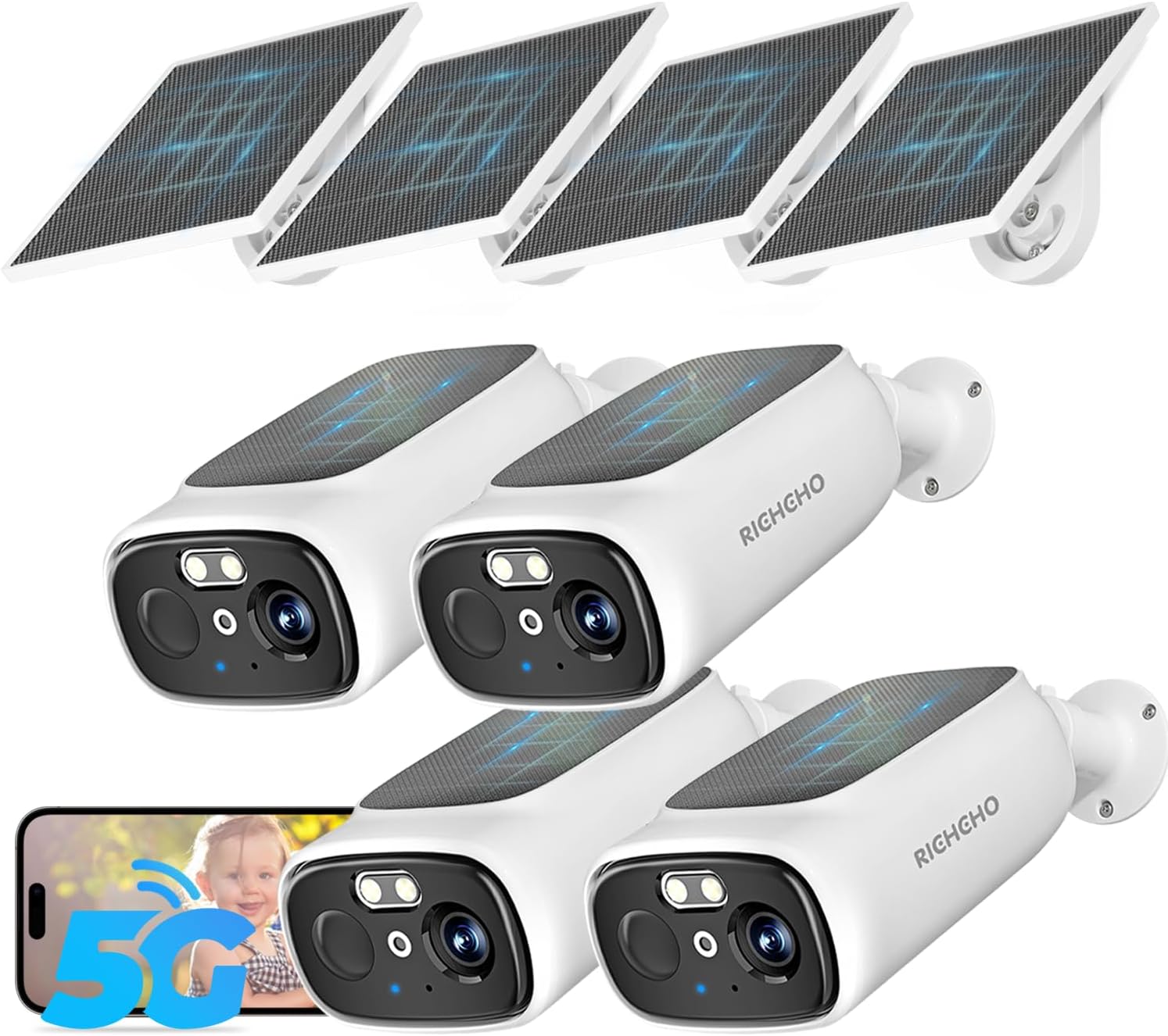 2.4G/5G Wifi Cameras for Home Security with Double Solar Panels, 2K Solar Security Cameras Wireless Outdoor, Color Night Vision , 2-Way Talk, Spotlight, Siren,Ip66, Cloud/Sd, AI Detection, W/Alexa