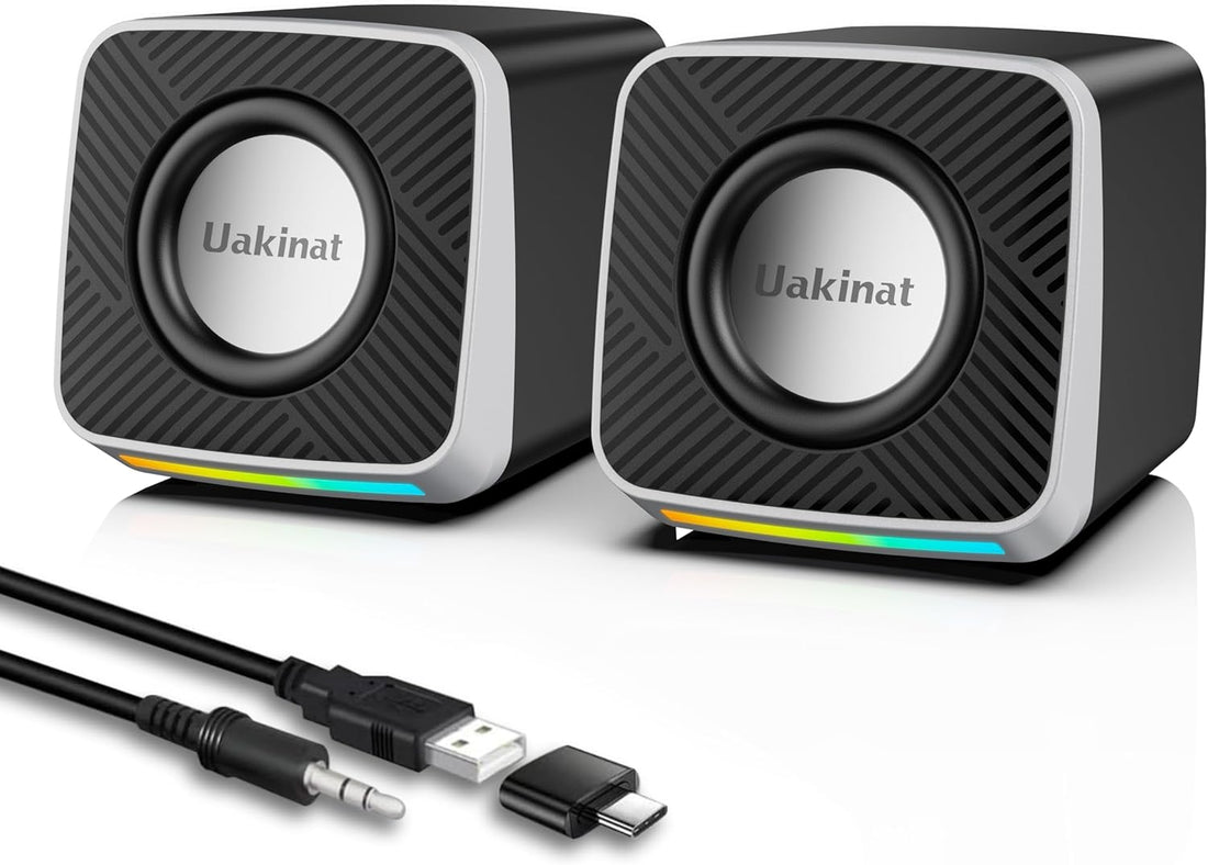 PC Speakers 2"–3W Carbon Fiber Computer Speaker for Desktop or Laptop PC,USB C/Usb-Powered,Crystal Clear Sound,Rich Bass,Loud Volume,Direct Control,Plug-N-Play,Black-Silver