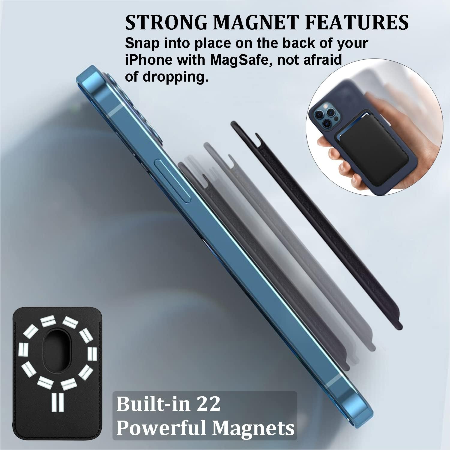 Magnetic Wallet Compatible with Magsafe for Iphone 16 15 14 13 12 Pro Max plus Model, None-Cutout Mag 3 Safe Card Holder Stick on for Apple Cell Phone, Midnight Black