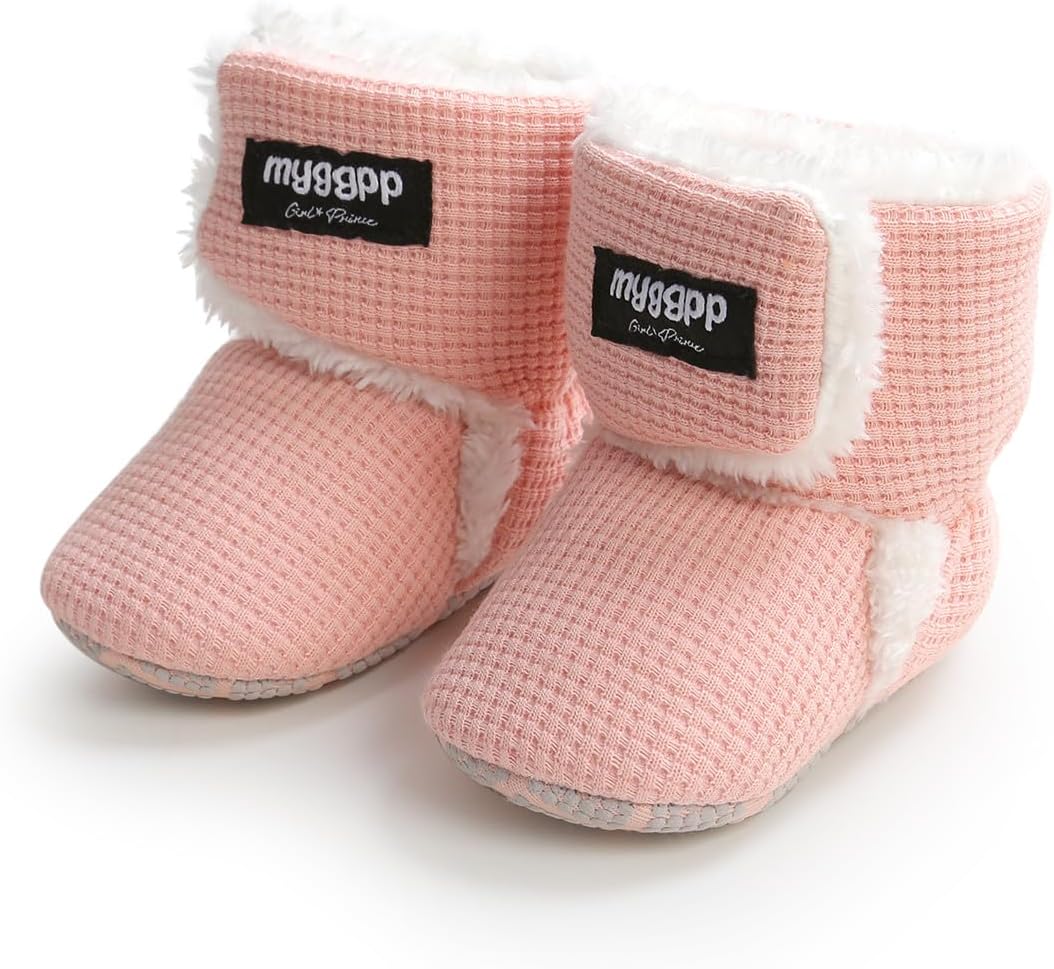 Baby Booties Cozy Fleece Slippers Soft Baby Shoes with Gripper Soles, Winter Infant Newborn Crib Sock Shoes Warm Footwear First Walkers