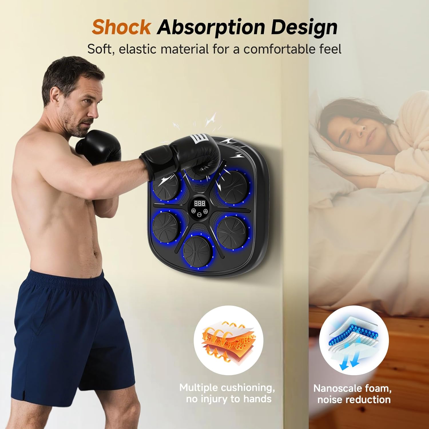 Upgraded Large Size Music Boxing Machine for Kids & Adults, Smart Bluetooth Boxing Machine Wall Mounted with LED, 9 Modes & 9 Speeds, Punching Workout Machine with Boxing Gloves