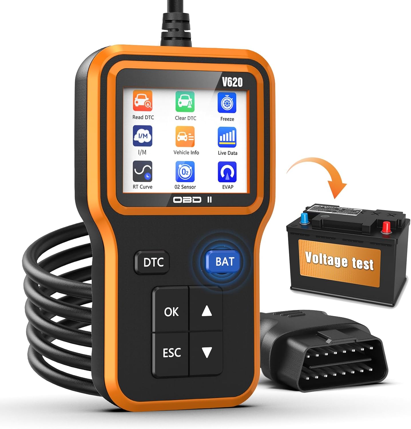 OBD2 Scanner with Upgrade Battery Tester - Diagnostic Tool for Cars That Check Engine Light & Emissions Readiness Read and Clears Vehicle Error Codes for All OBD II Protocol Vehicles since 1996